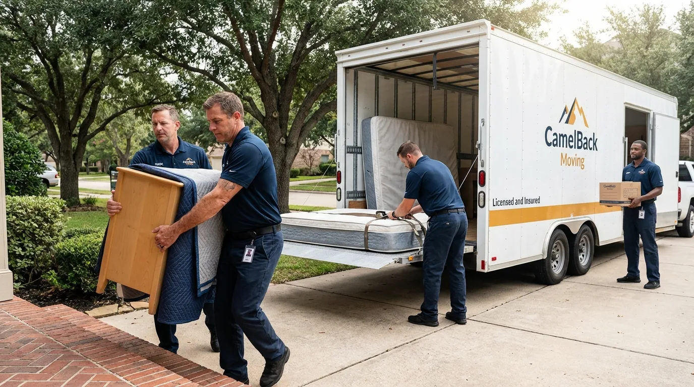 Crew loading residential truck for cross-state move from Redmond, OR