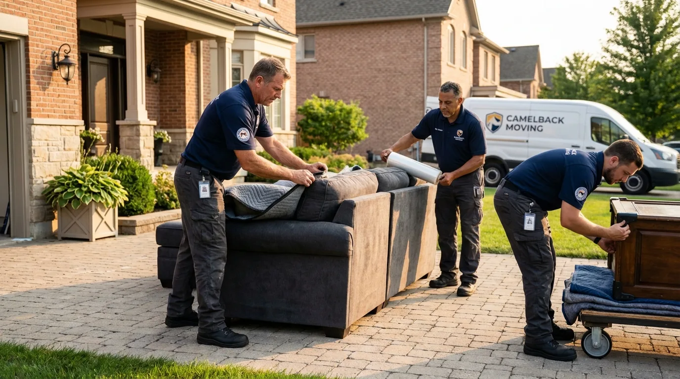 Large estate moving crew wrapping furniture in Redmond, OR