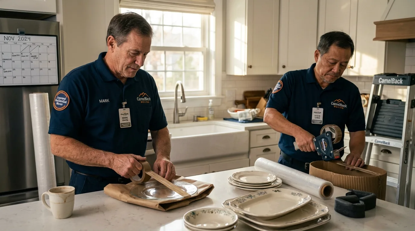 Professional crew packing kitchen dishware in Redmond, OR