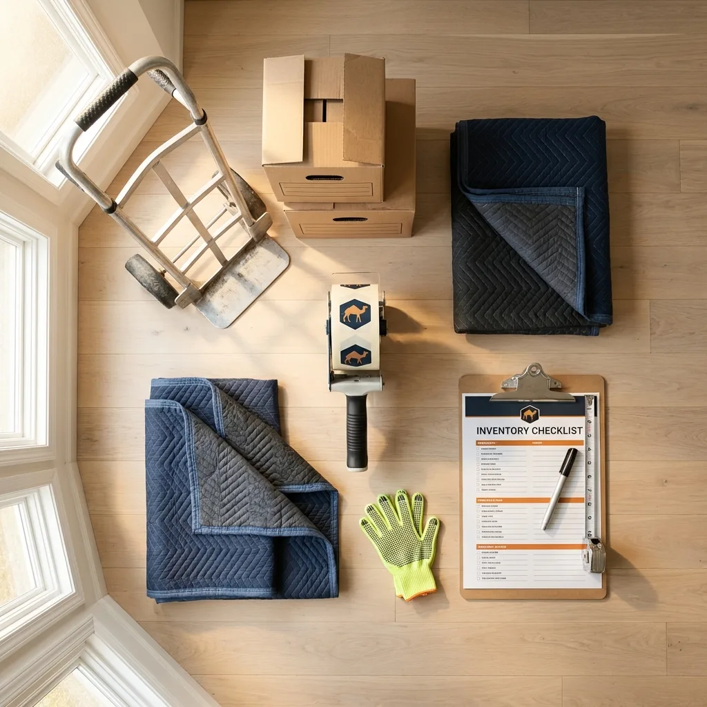 Professional moving supplies and packing materials layout for Redmond residential relocations